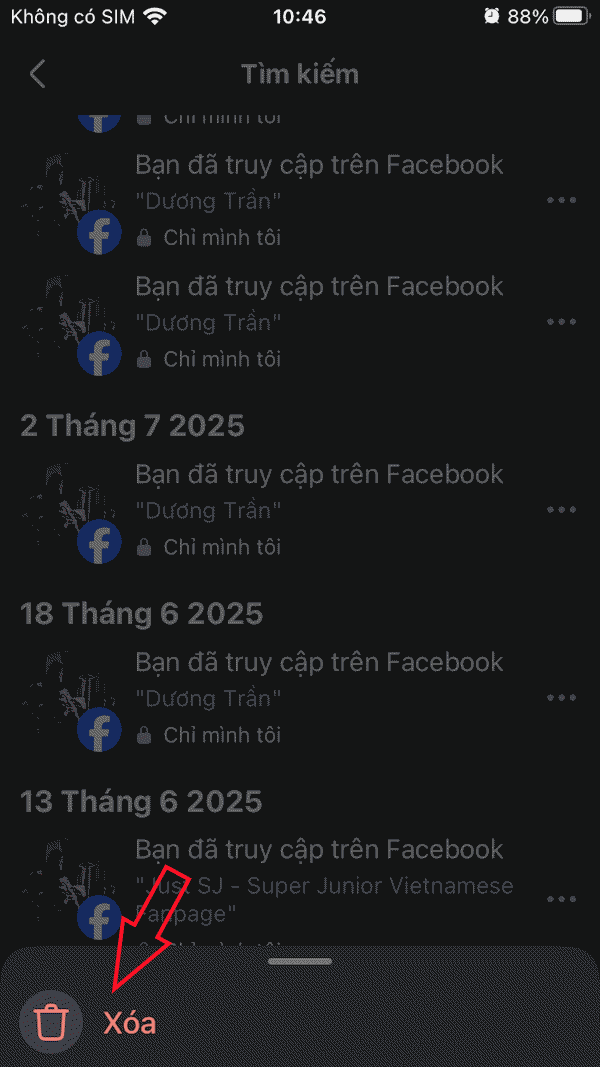 Xóa lịch sử tìm kiếm Facebook