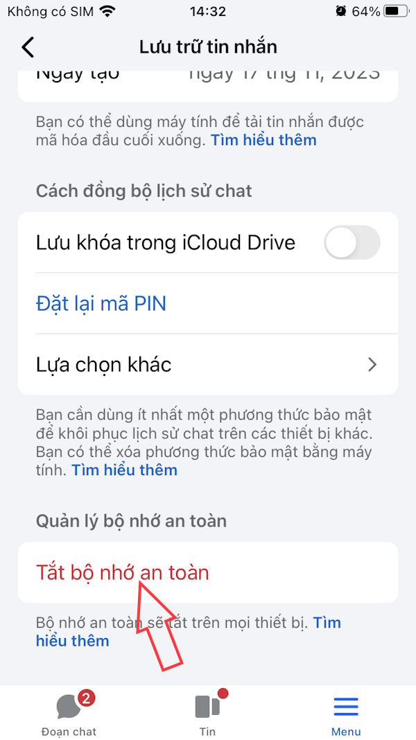 Tắt mã hóa tin nhắn Messenger