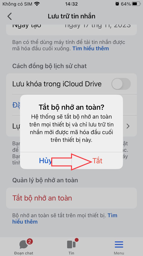 Tắt mã hóa tin nhắn Messenger điện thoại