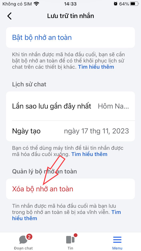 Xóa tin nhắn mã hóa Messenger
