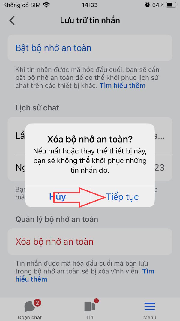 Xóa bộ nhớ tin nhắn mã hóa Messenger