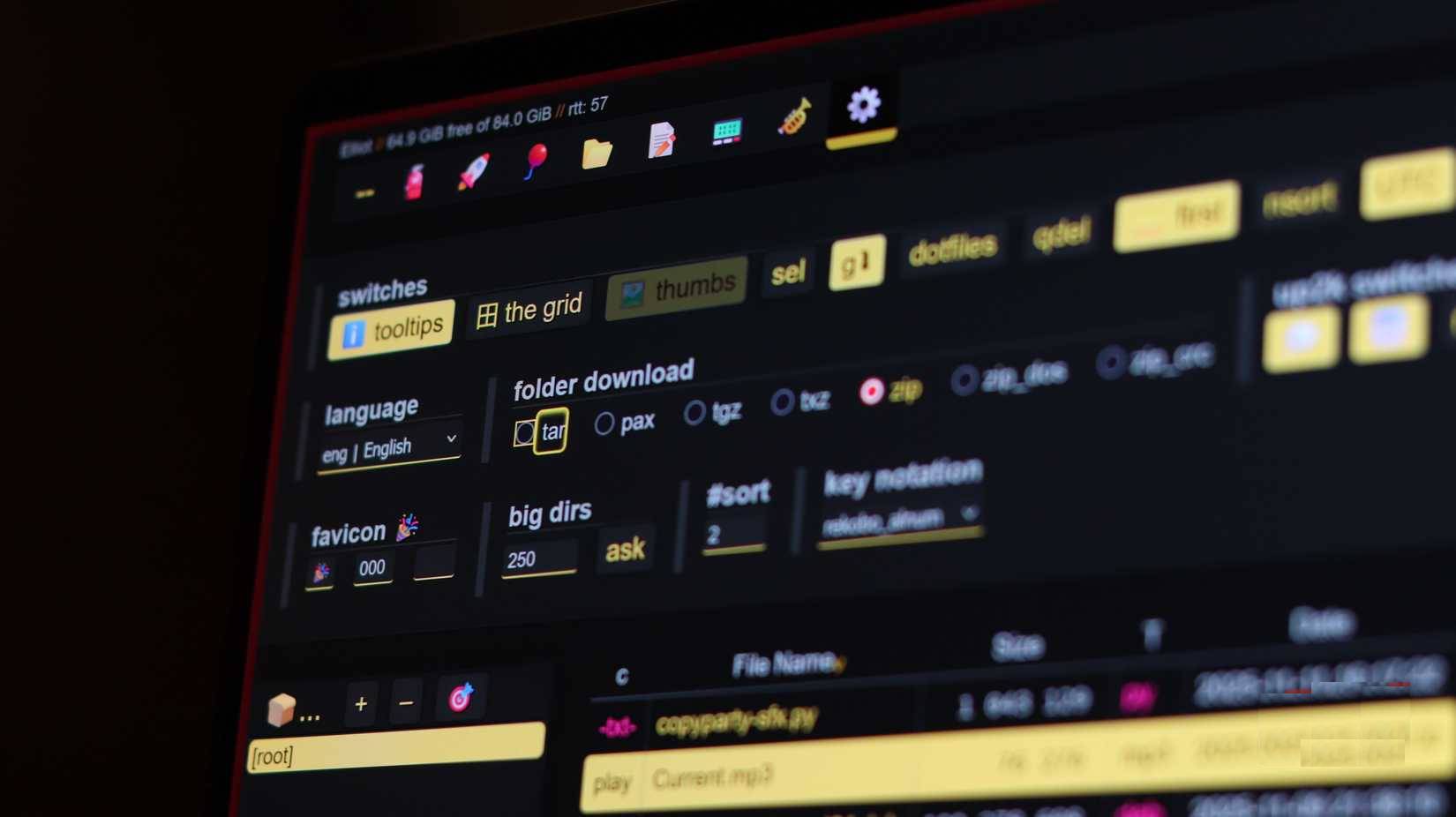 Bảng cài đặt Copyparty trên web