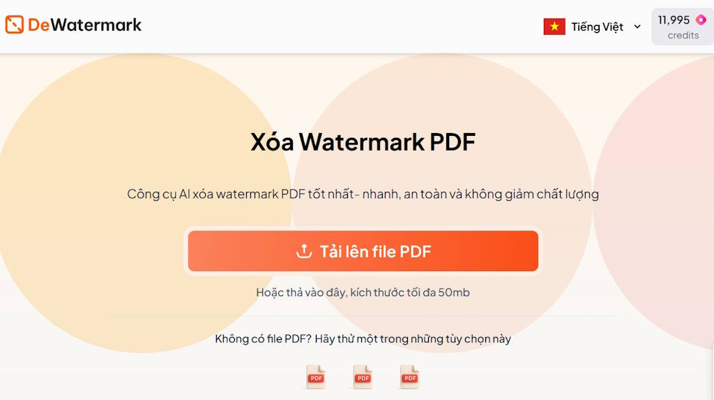 Tải file PDF lên Dewatermark.ai để bắt đầu