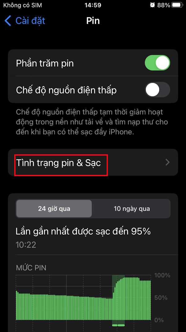 Chỉnh tình trạng sạc pin trên iPhone