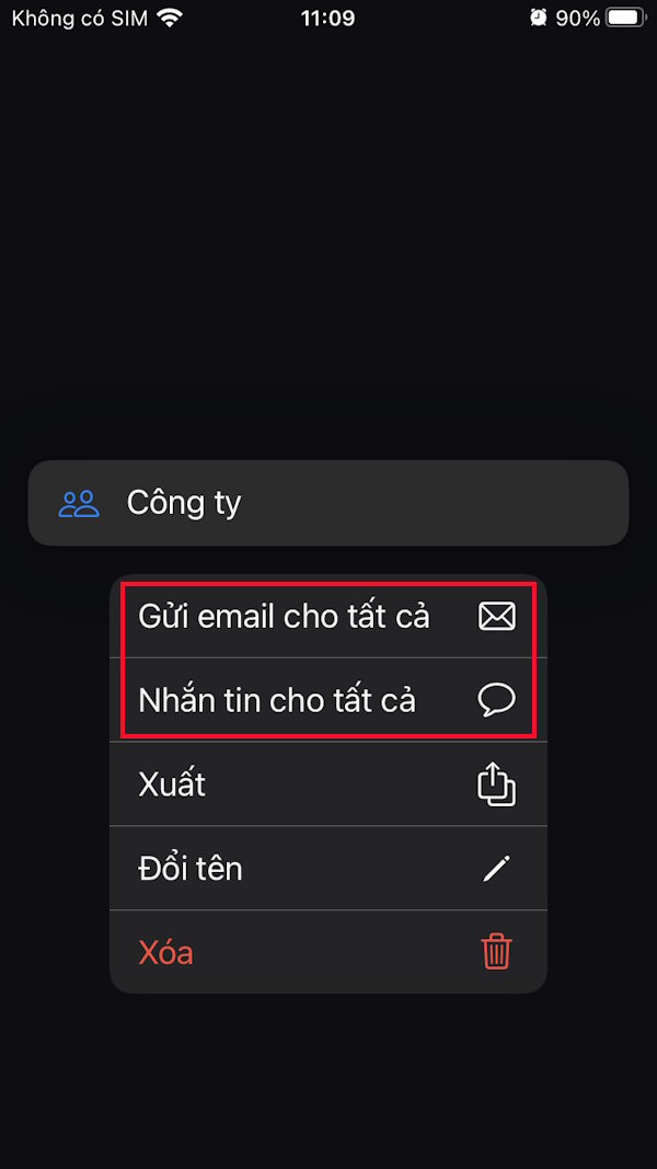 Tùy chọn liên hệ cho nhóm danh bạ