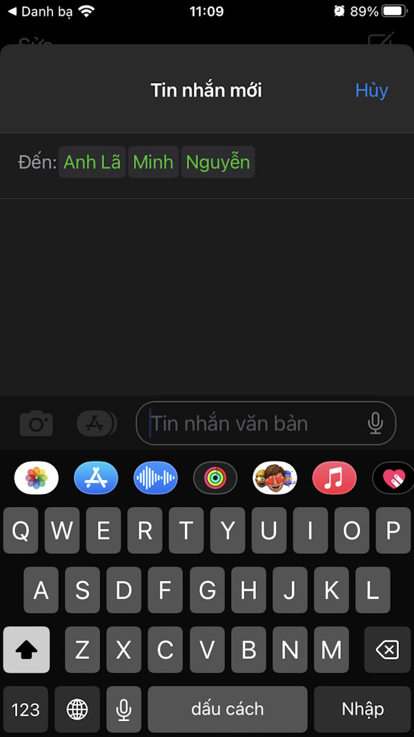 Gửi tin nhắn liên hệ