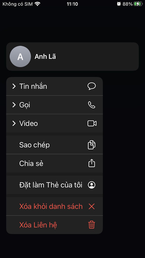 Tùy chọn số liên hệ