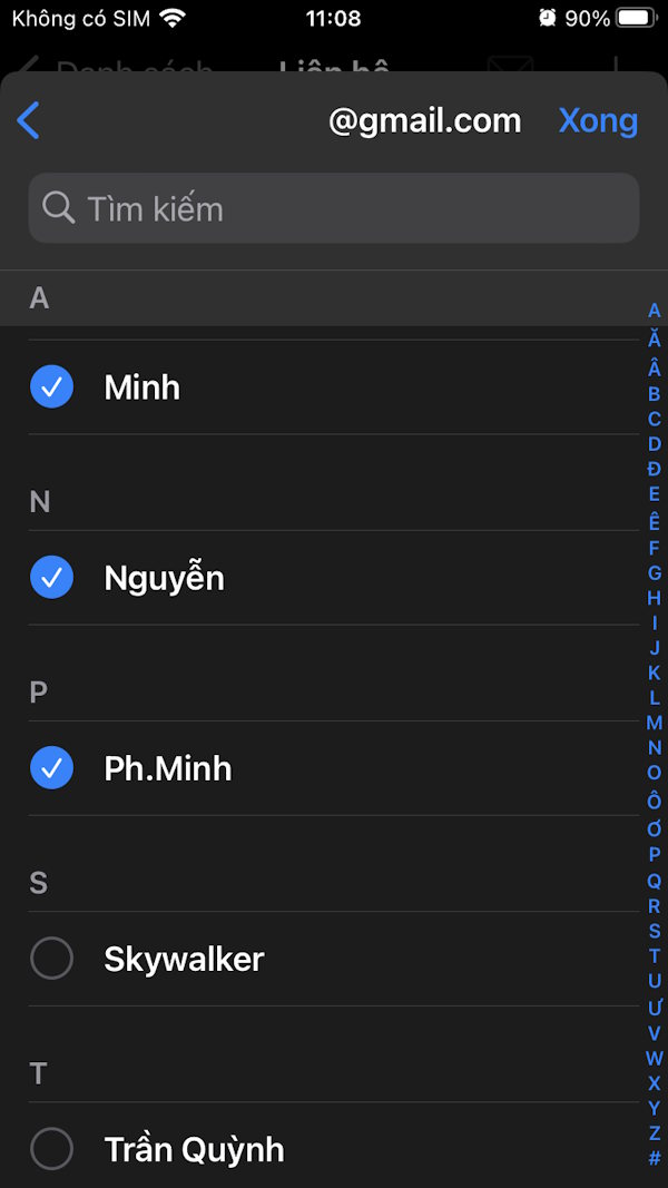 Chọn số liên hệ
