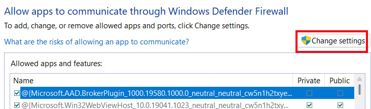 Thay đổi cài đặt tường lửa