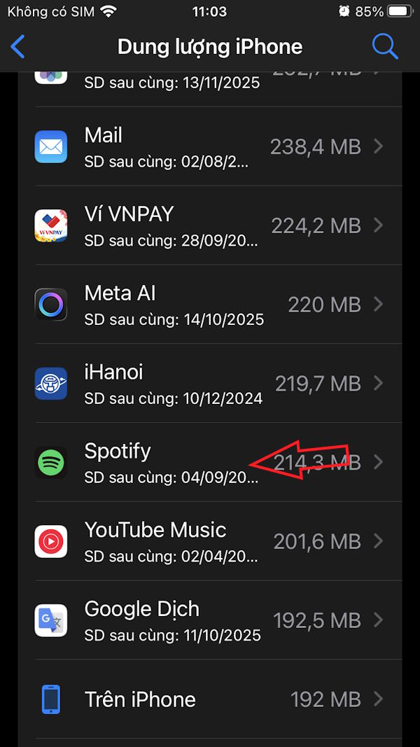 Xem dung lượng lưu trữ Spotify