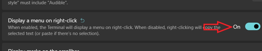 Display a menu on right-click Terminal