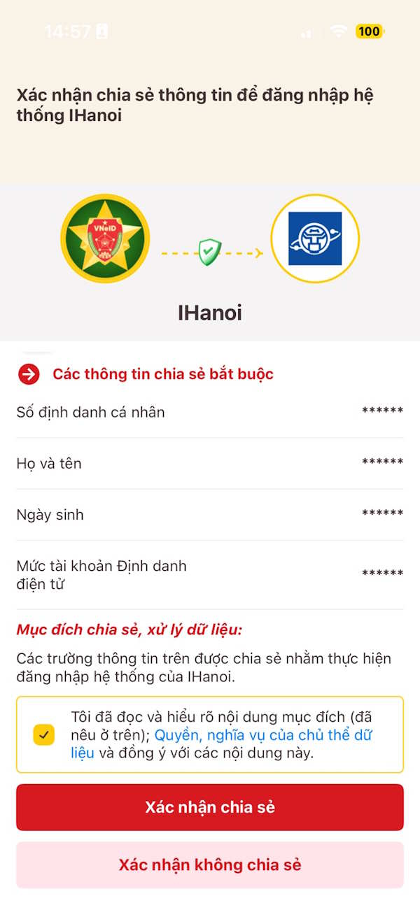 Xác thực tài khoản iHanoi