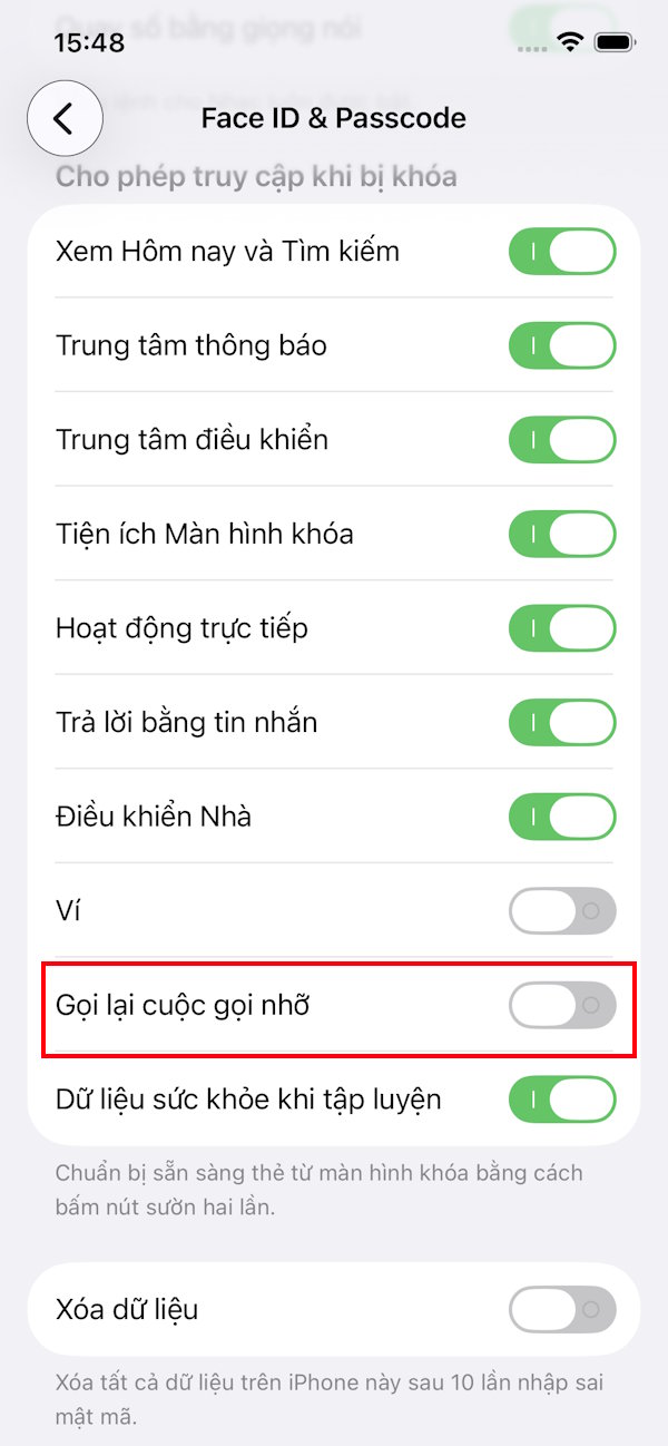 Tắt gọi lại từ màn hình khóa iPhone