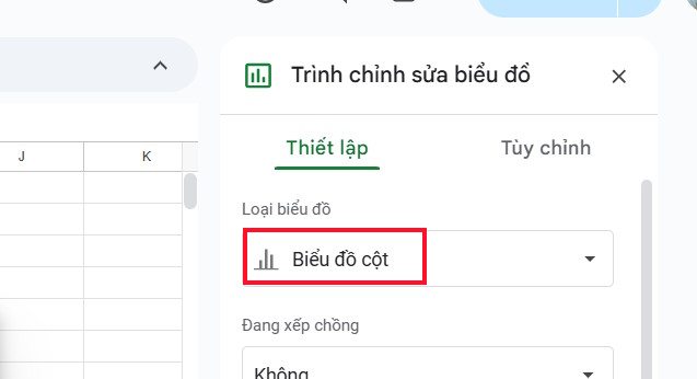 Thay kiểu biểu đồ Google Sheets