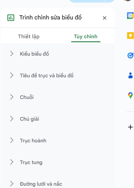 Chỉnh biểu đồ thanh xếp chồng Google Sheets