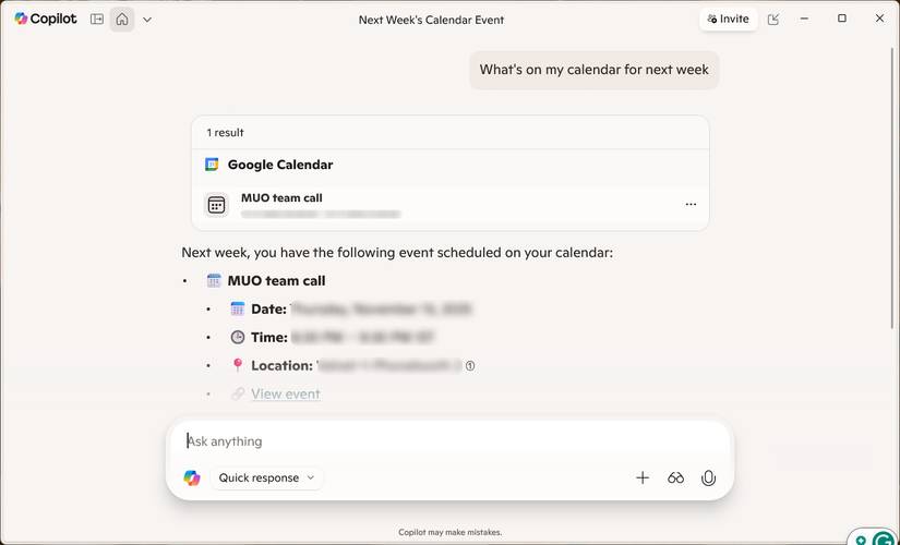 Lấy lịch biểu bằng Copilot AI
