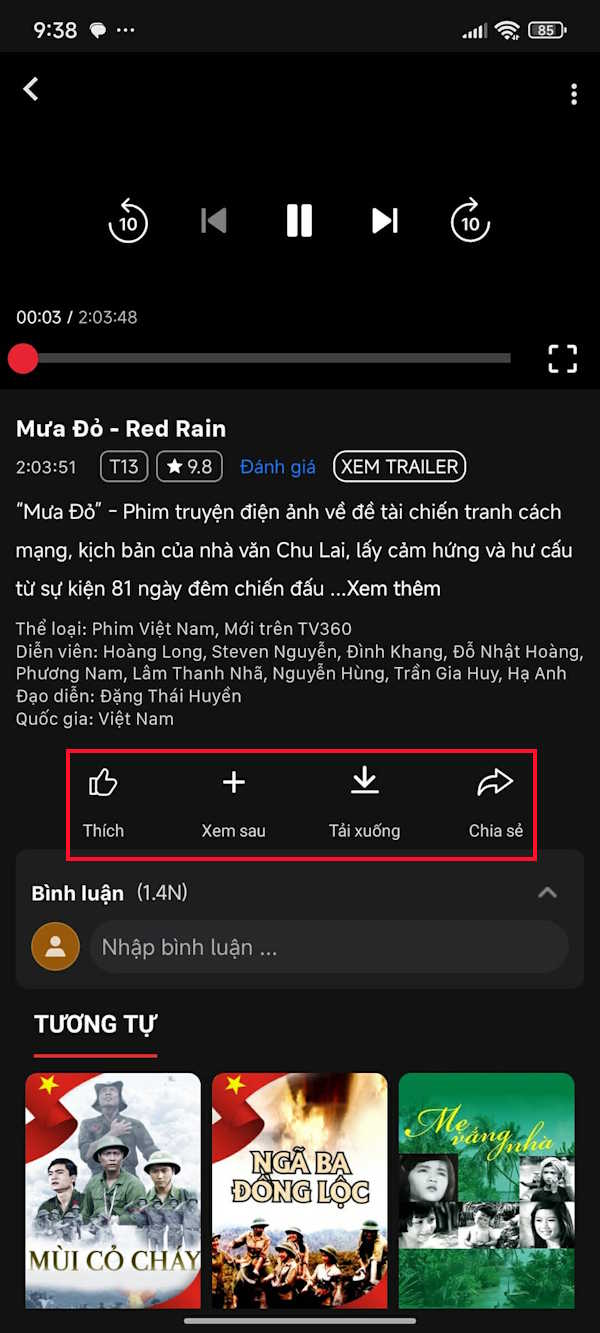 Tùy chọn xem phim Mưa Đỏ