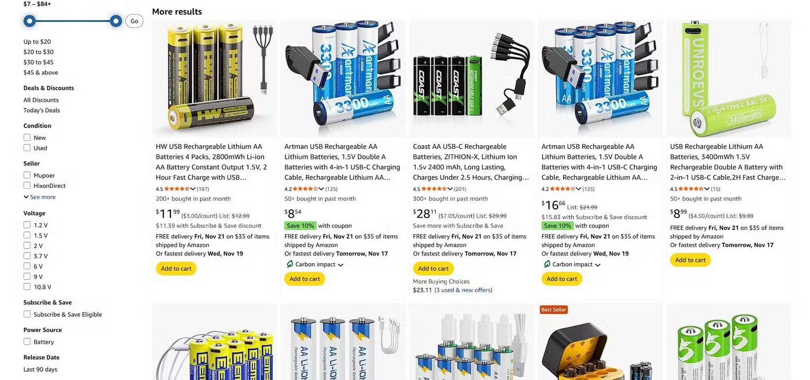 Pin AA Lithium sạc lại trên Amazon