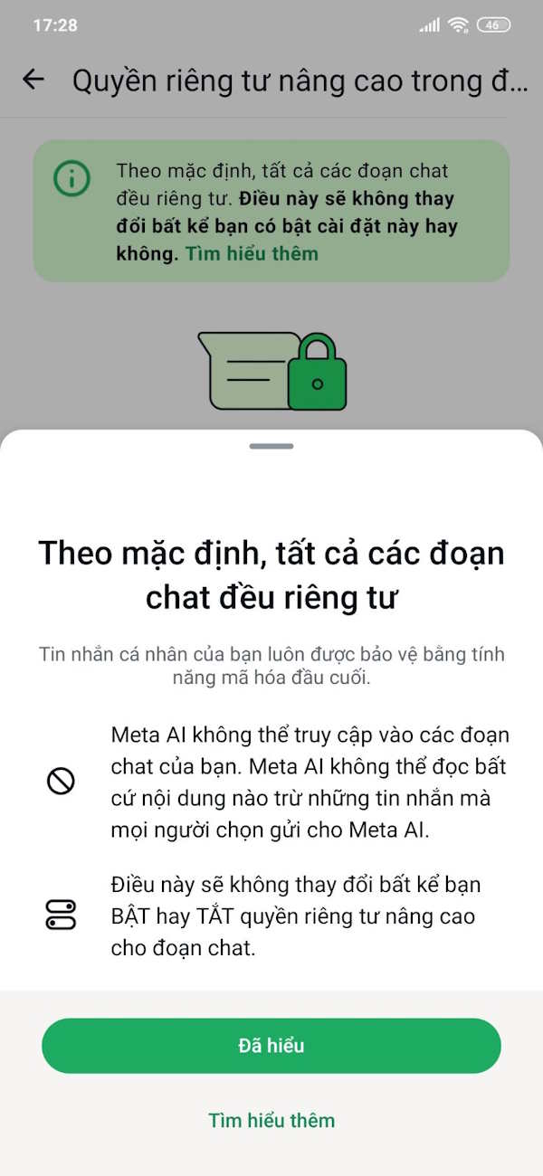 Quyền riêng tư đoạn chat WhatsApp