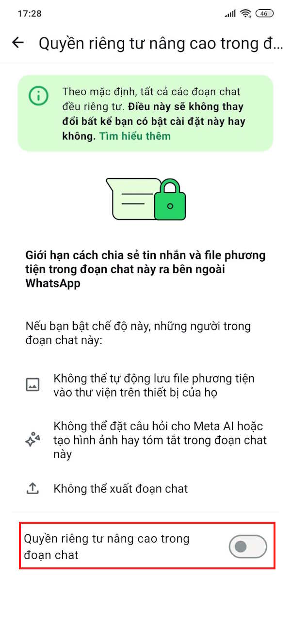 Tăng cường bảo mật đoạn chat WhatsApp