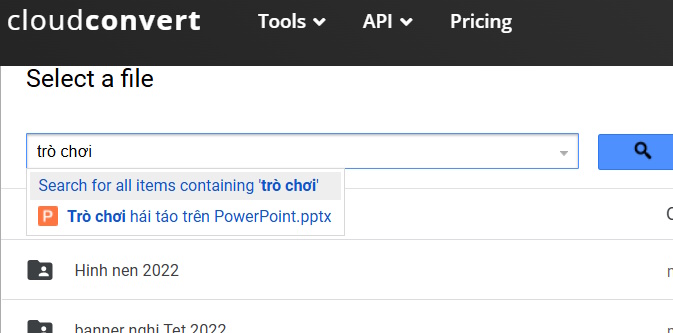 Chọn file Drive tải lên CloudConvert
