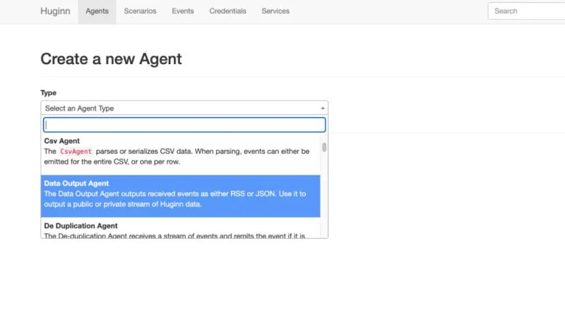 Trang tạo agent Huginn