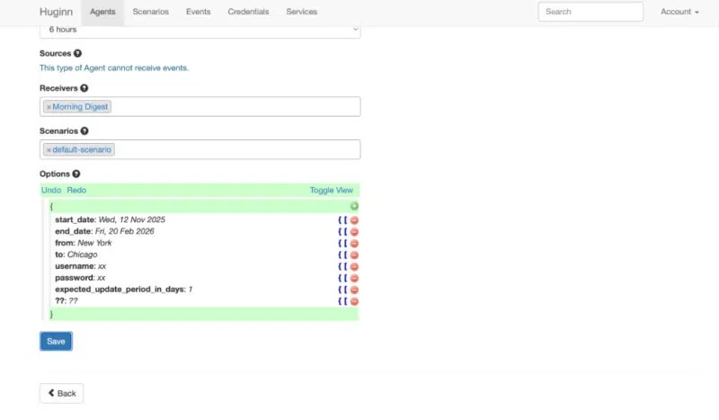 Tạo agent mới trong Huginn