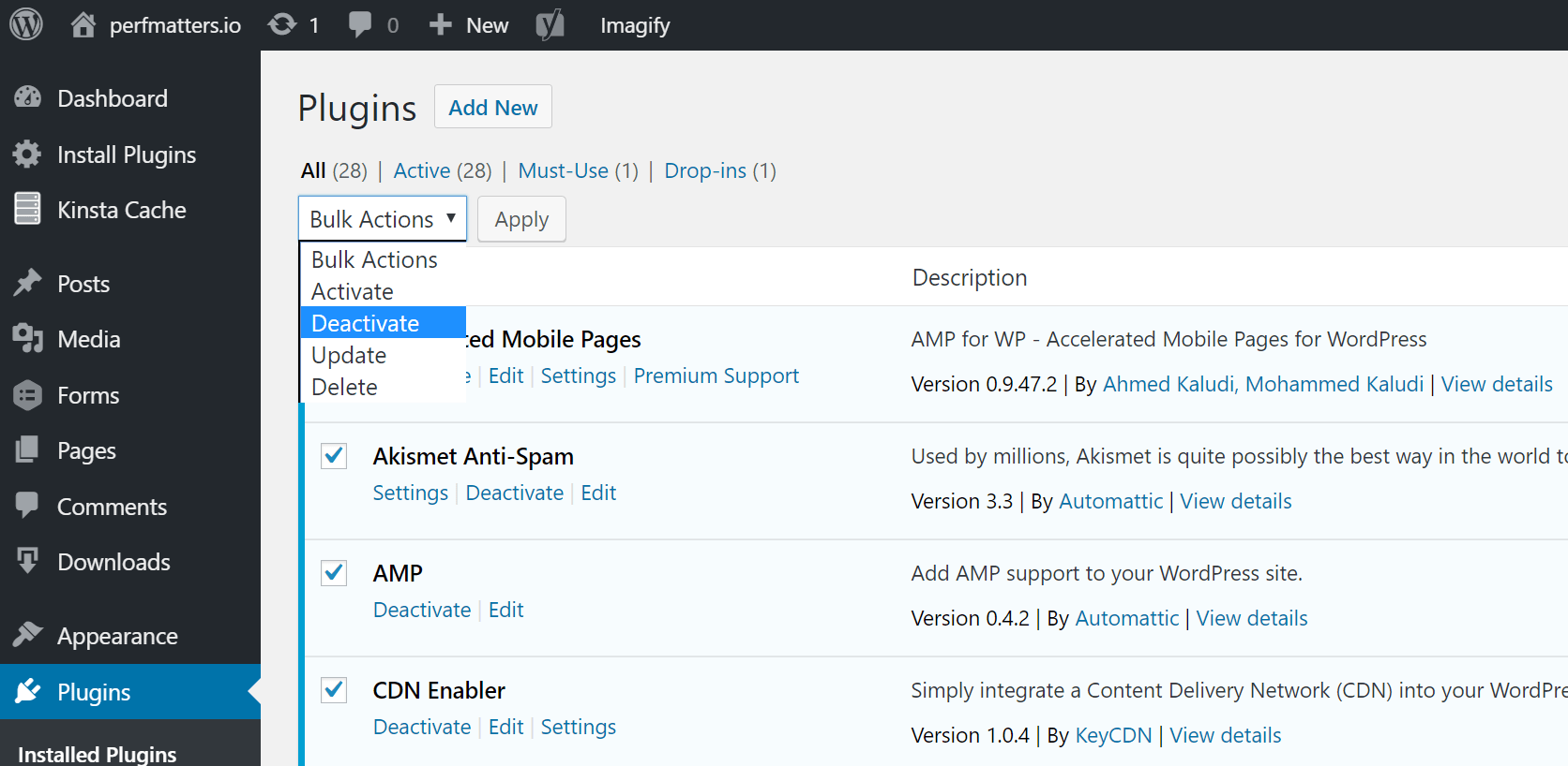 Hủy kích hoạt tất cả các plugin