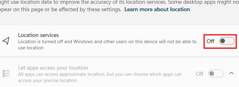 Tắt định vị vị trí trên Windows 11