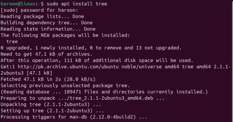 Cài đặt công cụ dòng lệnh Tree trên Linux