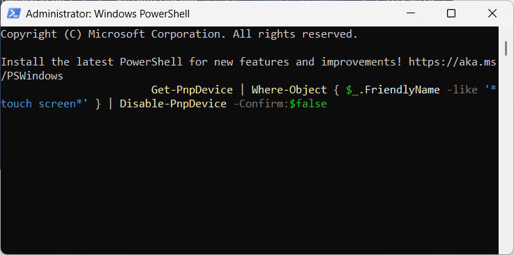 Tắt màn hình cảm ứng Windows 11 bằng PowerShell