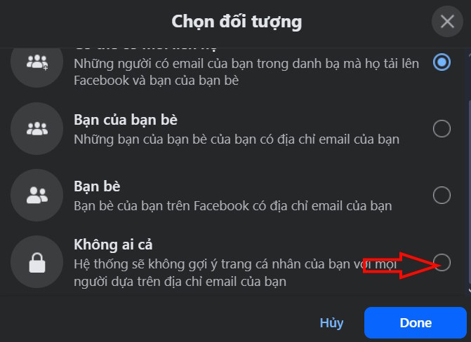 Chặn tìm kiếm qua email trên Facebook PC