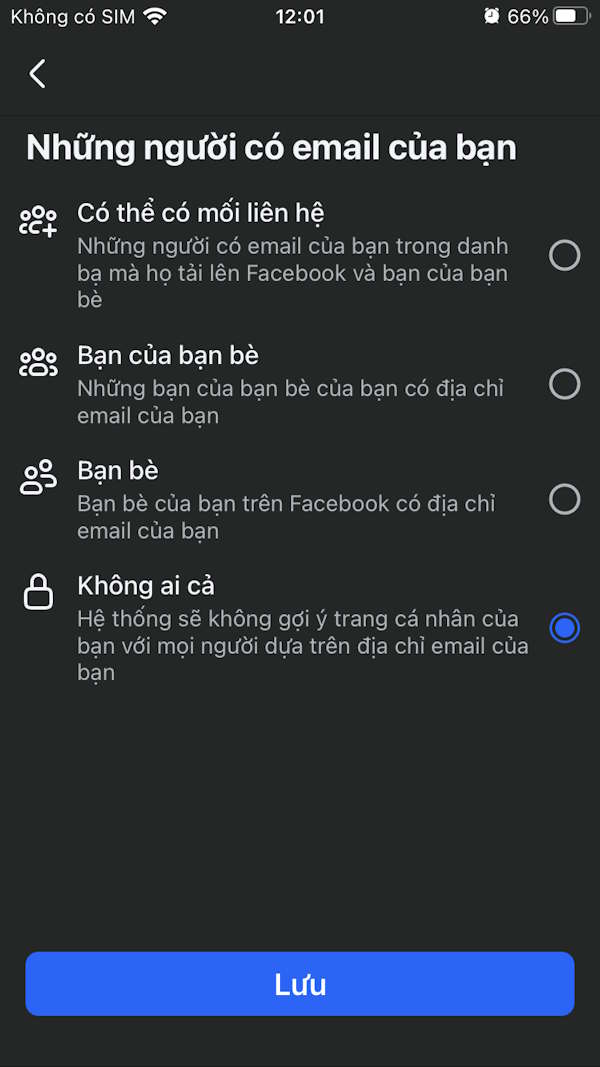 Chặn tìm kiếm Facebook qua email