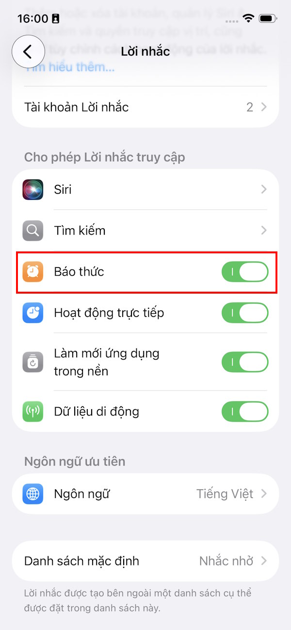 Bật báo thức cho lời nhắc iPhone
