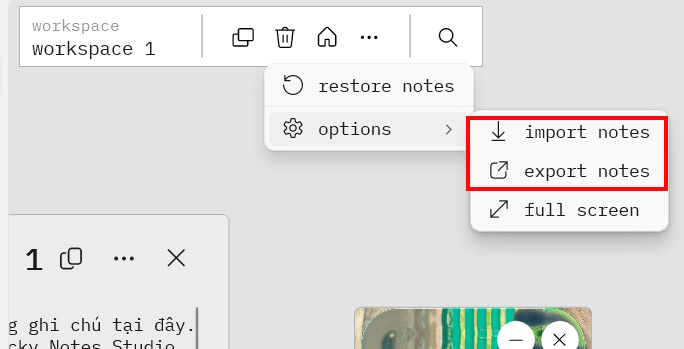 Xuất và nhập ghi chú Sticky Notes Studio