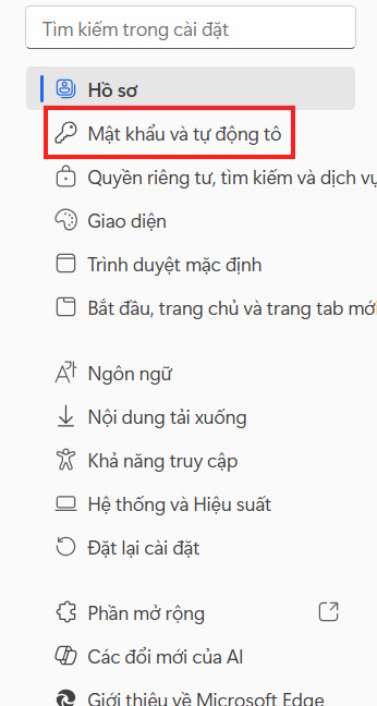 Mật khẩu tự động trên Edge