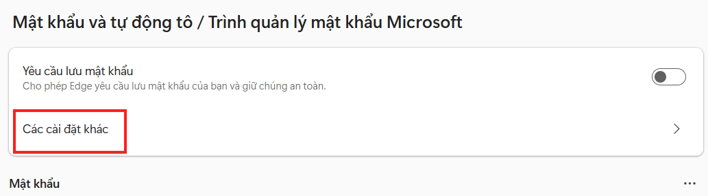 Mở cài đặt mật khẩu trên Edge