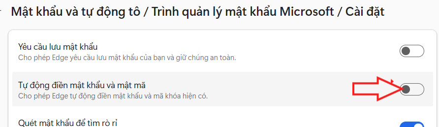 Bật tự động điền mật khẩu trên Edge