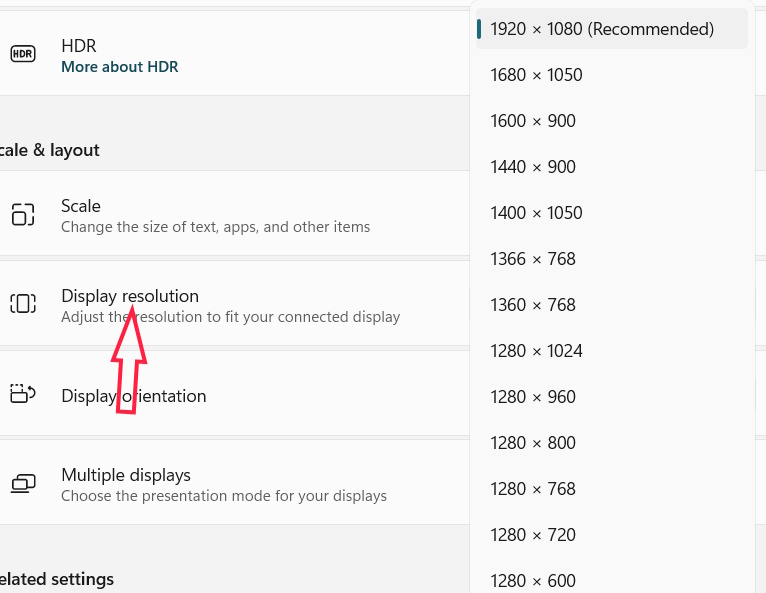 Chọn độ phân giải cho Windows