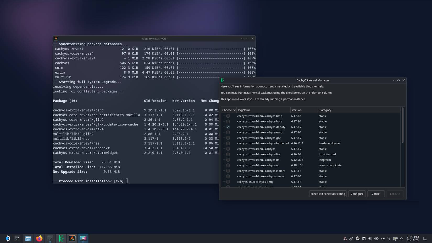 Cập nhật CachyOS và trình quản lý Kernel