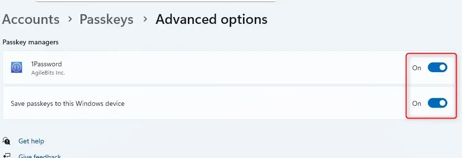Advanced options Passkey Windows 11