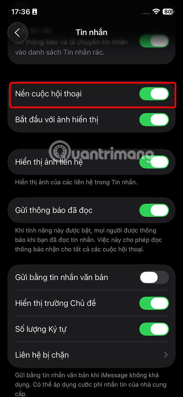 Bật hình nền iMessage