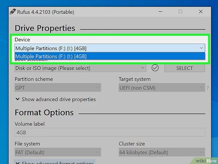Chọn ổ USB của bạn nếu cần