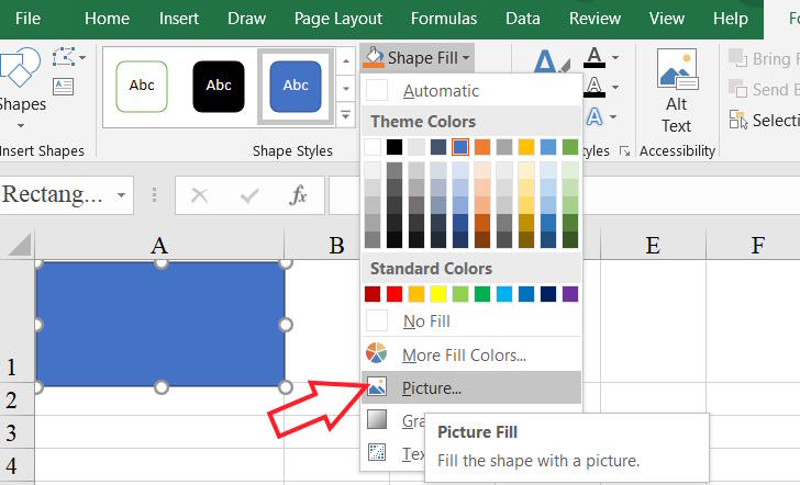 Chọn ảnh chèn vào hình dạng Excel