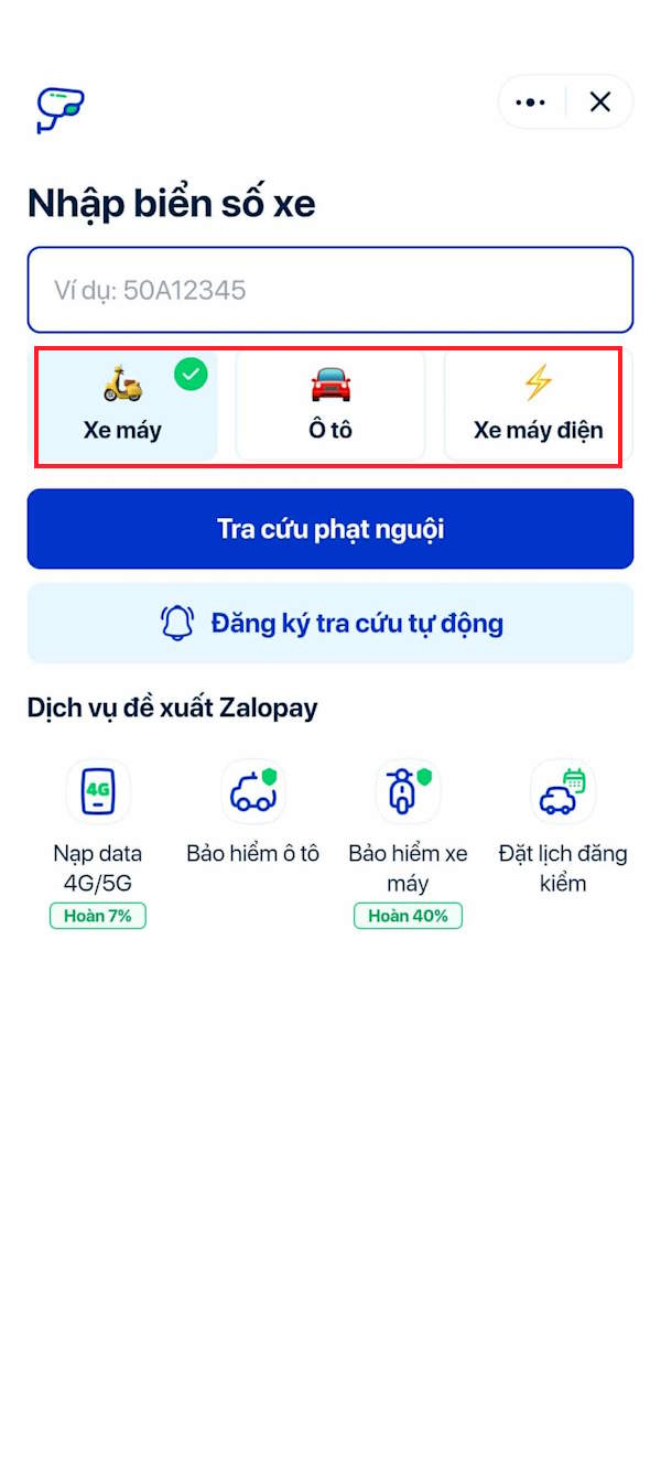 Chọn tra cứu phạt nguội trên ZaloPay