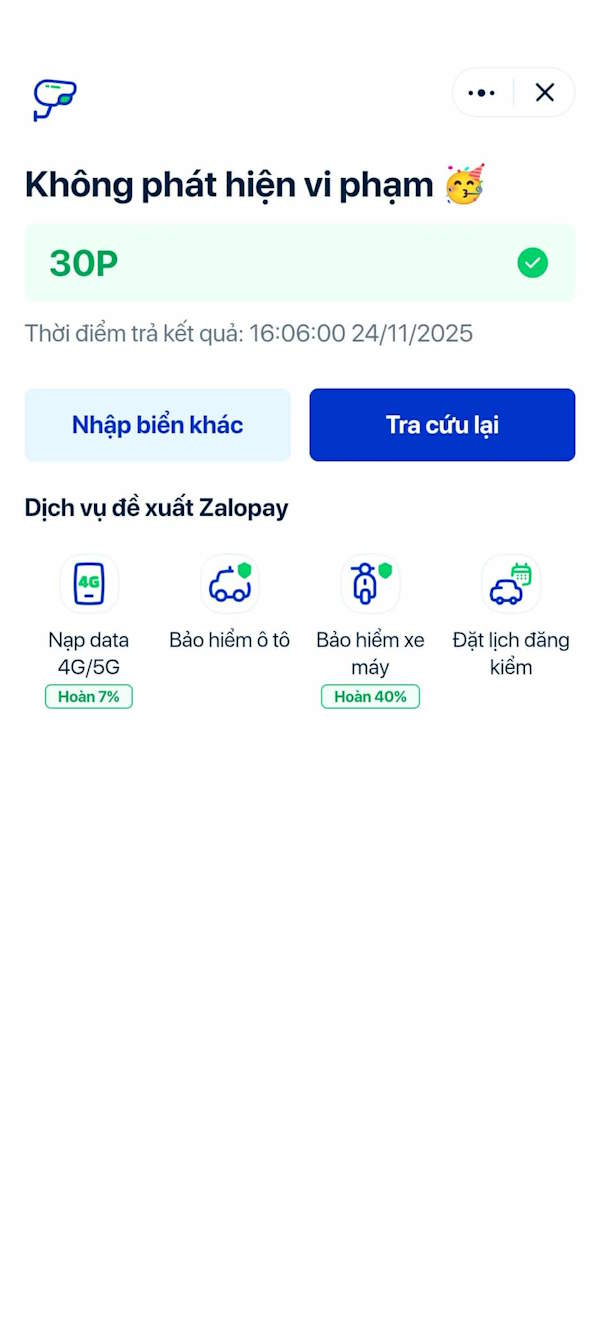 Thông tin phạt nguội trên ZaloPay