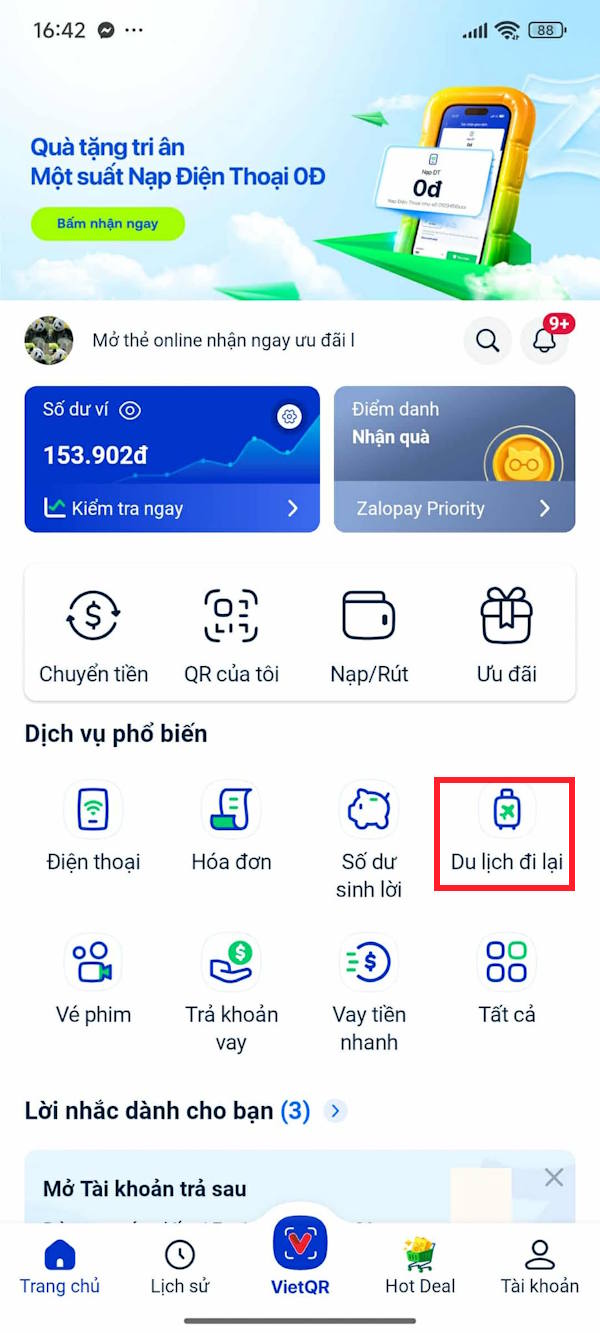 Dịch vụ đi lại ZaloPay