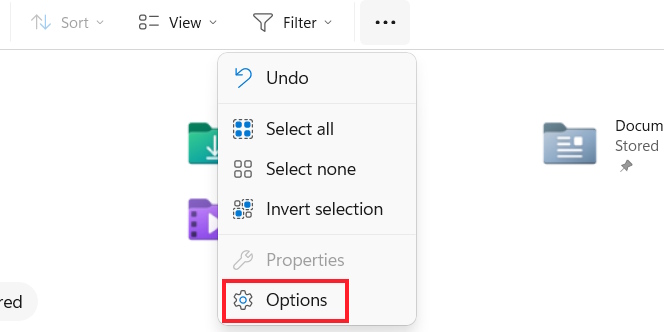 Mở Explorer Options