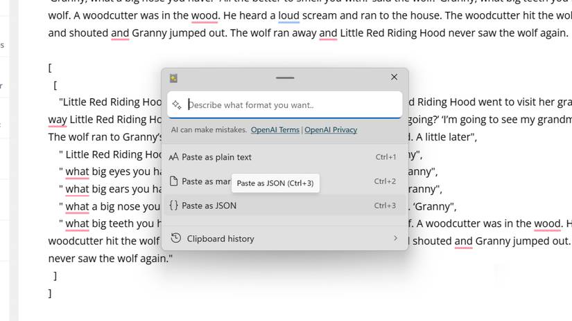 Chuyển đổi định dạng trong Advanced Paste