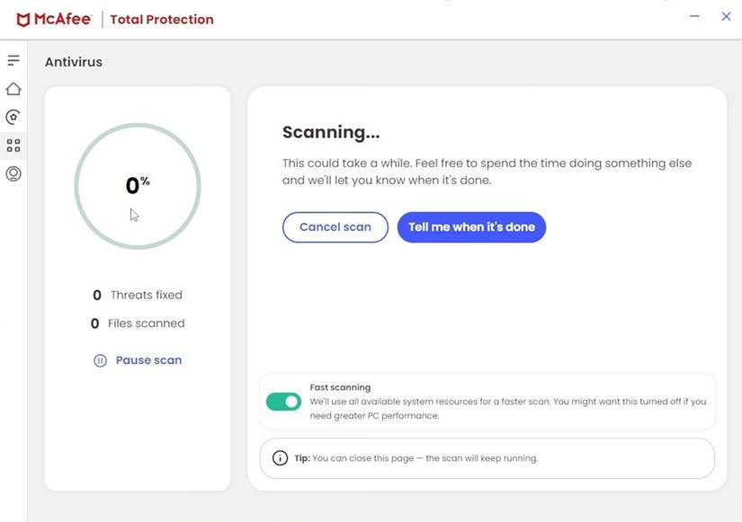 Quét nhanh liên tục trên McAfee